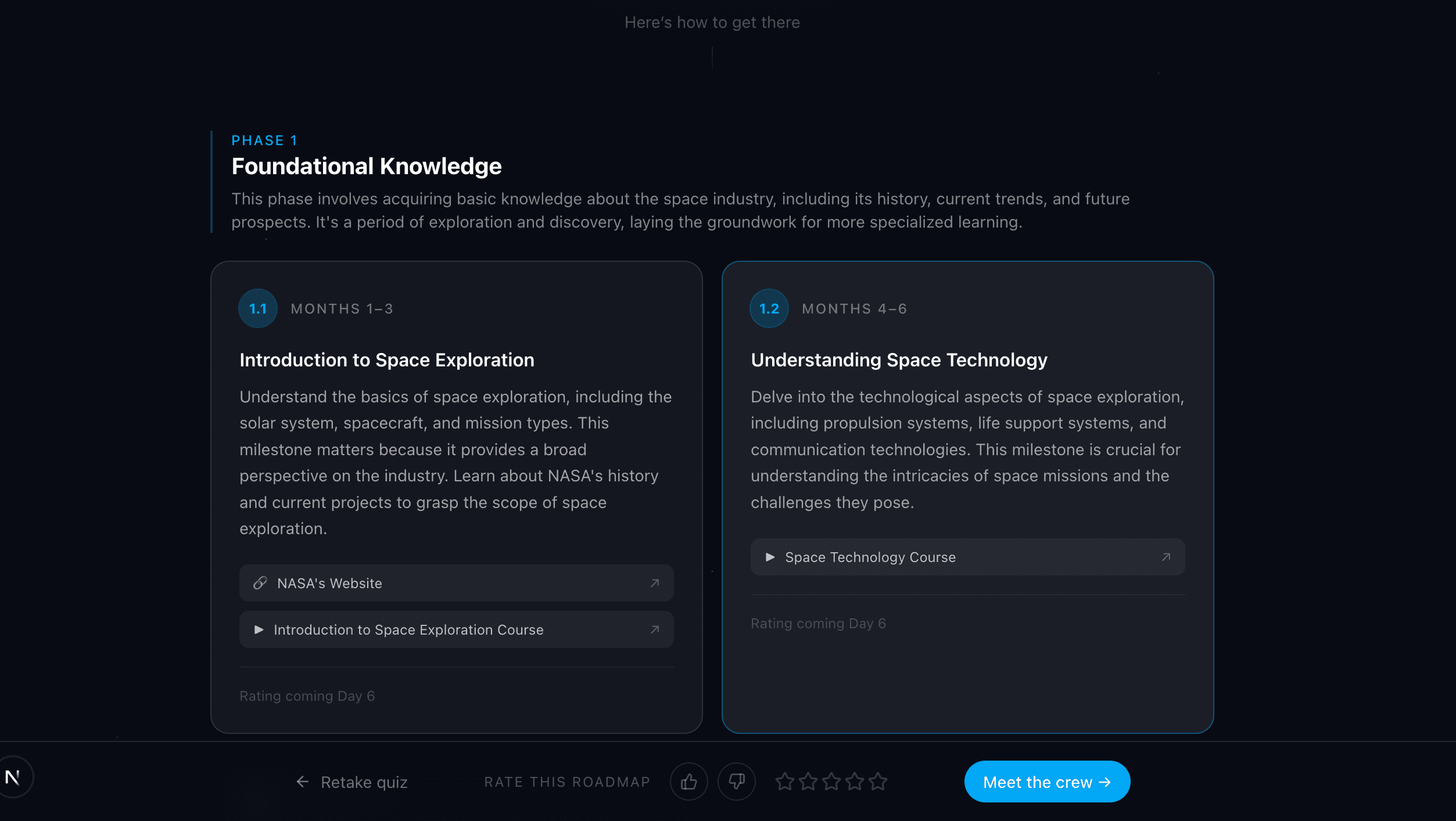 Example AI-generated space career roadmap